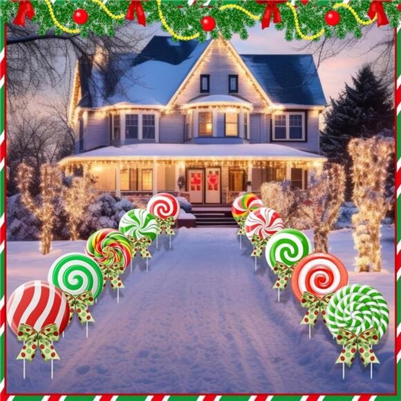 24 Sets Christmas Outdoor Yard Signs Peppermint Candy Corrugated Yard Decor - Picture 3 of 7
